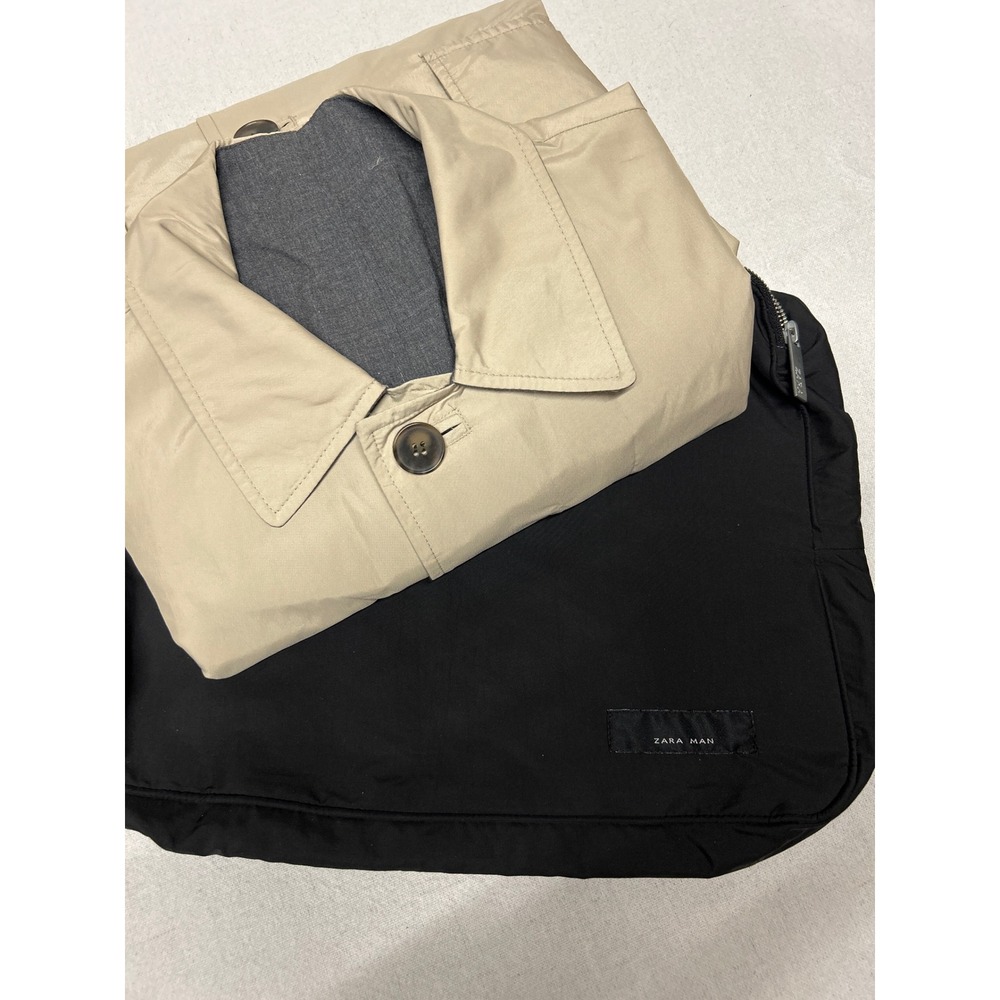 Zara Man Tan Reversible Raincoat Mac Coat with Rare Carrying Tote Size M